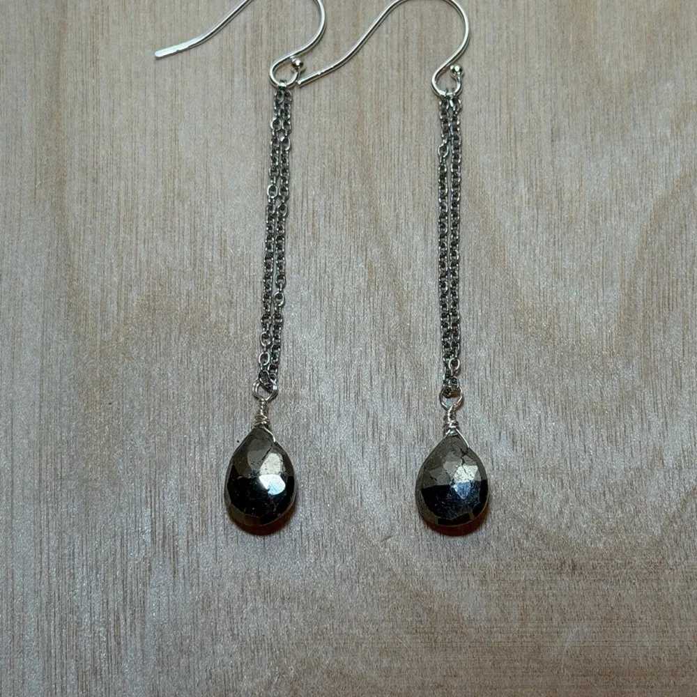Silver &‎ Pyrite Drop Earrings